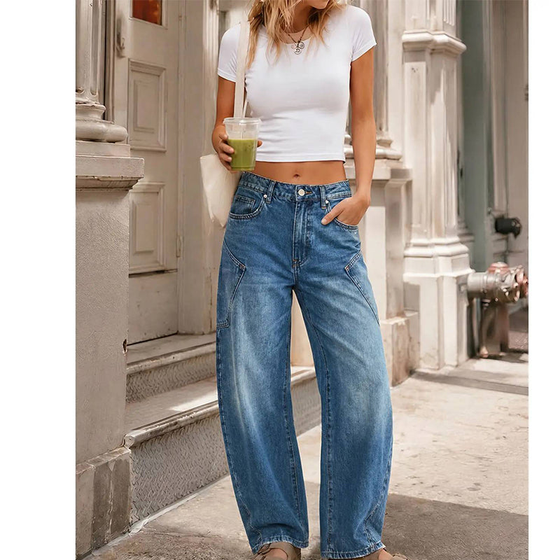 Casual-jeans med vida ben för damer