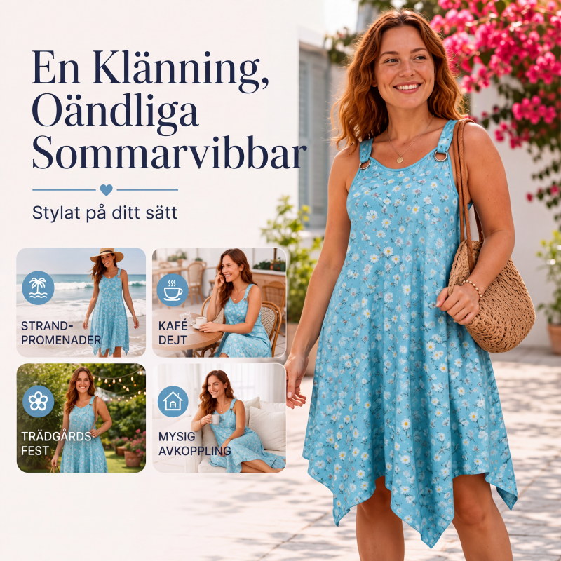 Damernas sommarklänning med daisymönster och tunika