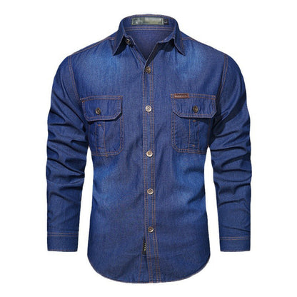 Herr ledig långärmad denimskjorta