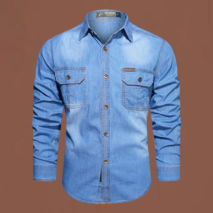 Herr ledig långärmad denimskjorta