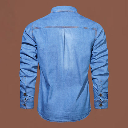 Herr ledig långärmad denimskjorta