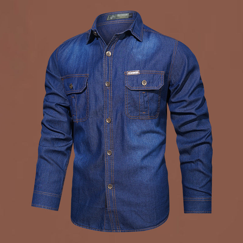 Herr ledig långärmad denimskjorta