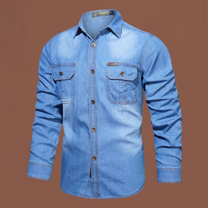 Herr ledig långärmad denimskjorta