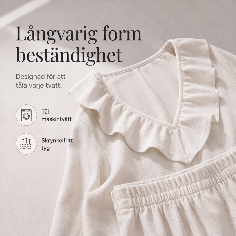 Kvinnors 2-delad set i resort-stil med V-ringning, löst sittande långärmad topp och vida byxor