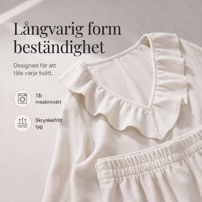 Kvinnors 2-delad set i resort-stil med V-ringning, löst sittande långärmad topp och vida byxor
