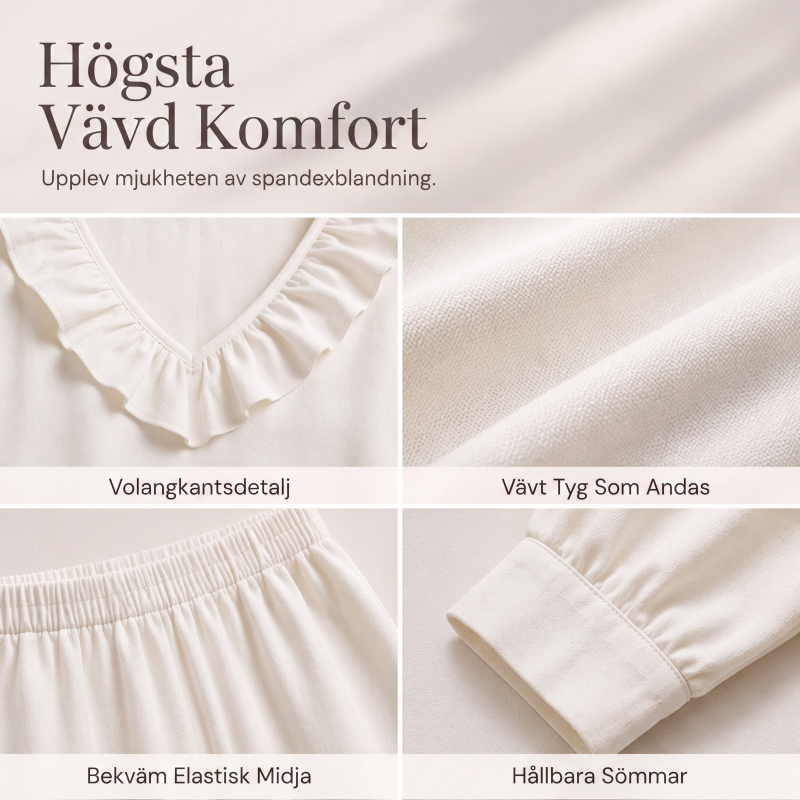 Kvinnors 2-delad set i resort-stil med V-ringning, löst sittande långärmad topp och vida byxor