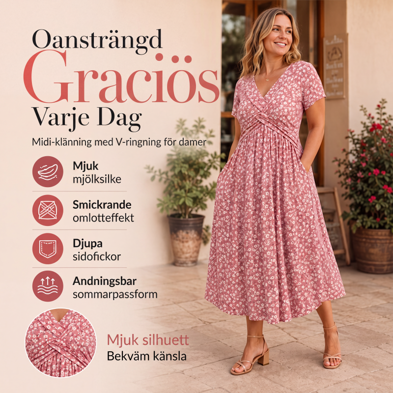 Damklänning med elegant V-ringning och blommönster