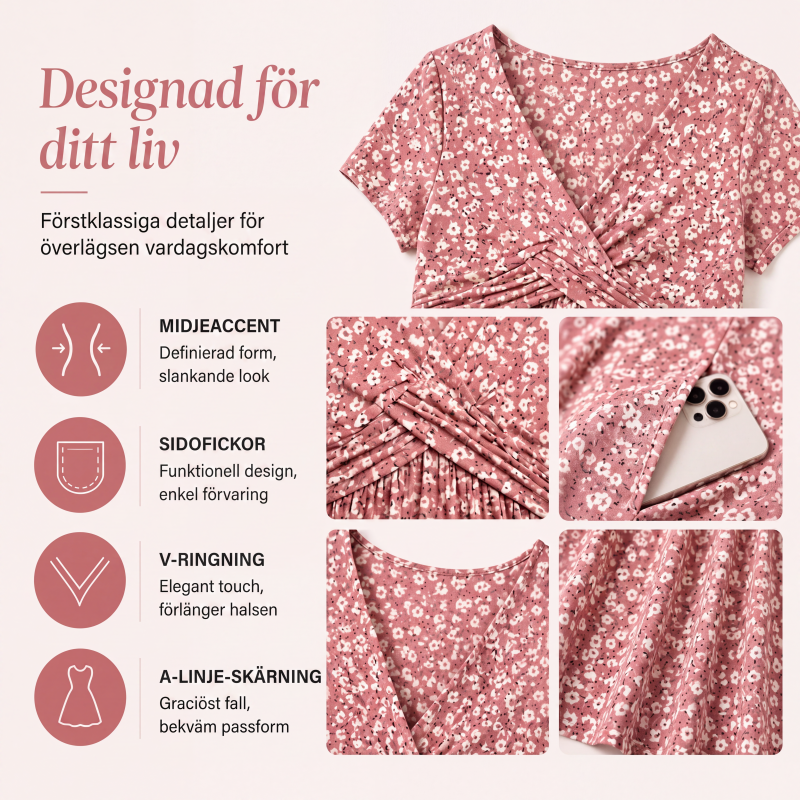 Damklänning med elegant V-ringning och blommönster