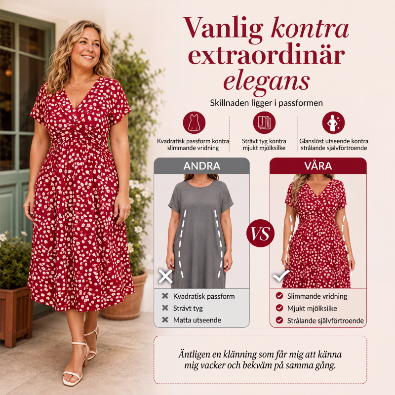 Damklänning med elegant V-ringning och blommönster