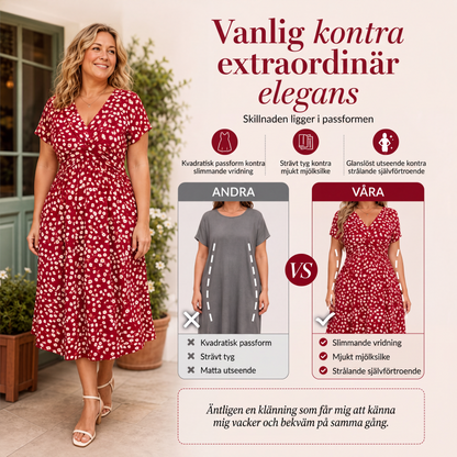 Damklänning med elegant V-ringning och blommönster