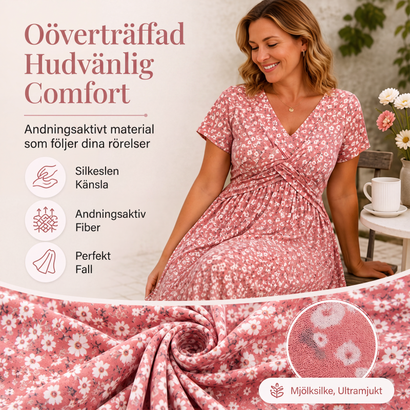 Damklänning med elegant V-ringning och blommönster