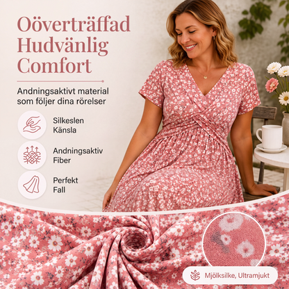 Damklänning med elegant V-ringning och blommönster