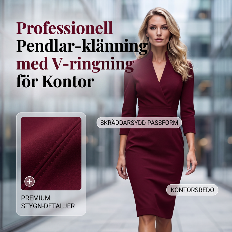 🌸Stor rea – 50 % rabatt💖Elegant figursydd klänning med ståkrage och V-ringning