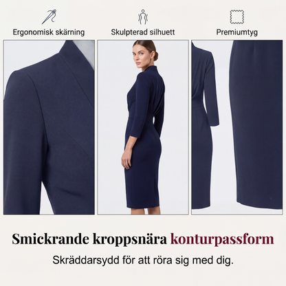 🌸Stor rea – 50 % rabatt💖Elegant figursydd klänning med ståkrage och V-ringning