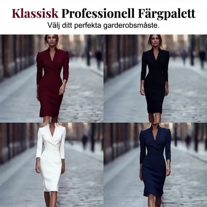 🌸Stor rea – 50 % rabatt💖Elegant figursydd klänning med ståkrage och V-ringning