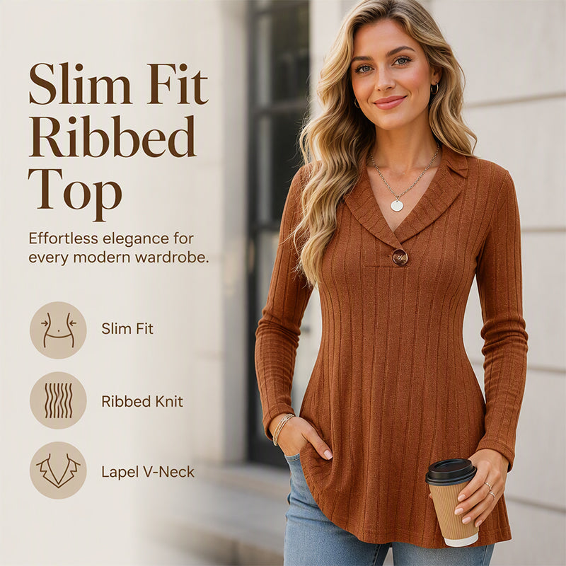 🌸Supererbjudande – 50 % rabatt✨Ribbstickad fritidströja med V-ringning för damer