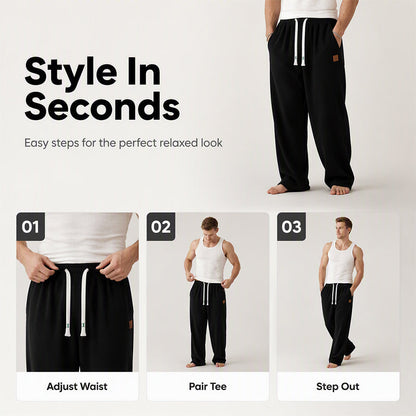 👖💨 Casual-joggingbyxor för män med vida ben – 50 % rabatt! Mjukt tyg, avslappnad passform, justerbar midja – bekväm streetwear för vardagen.💪
