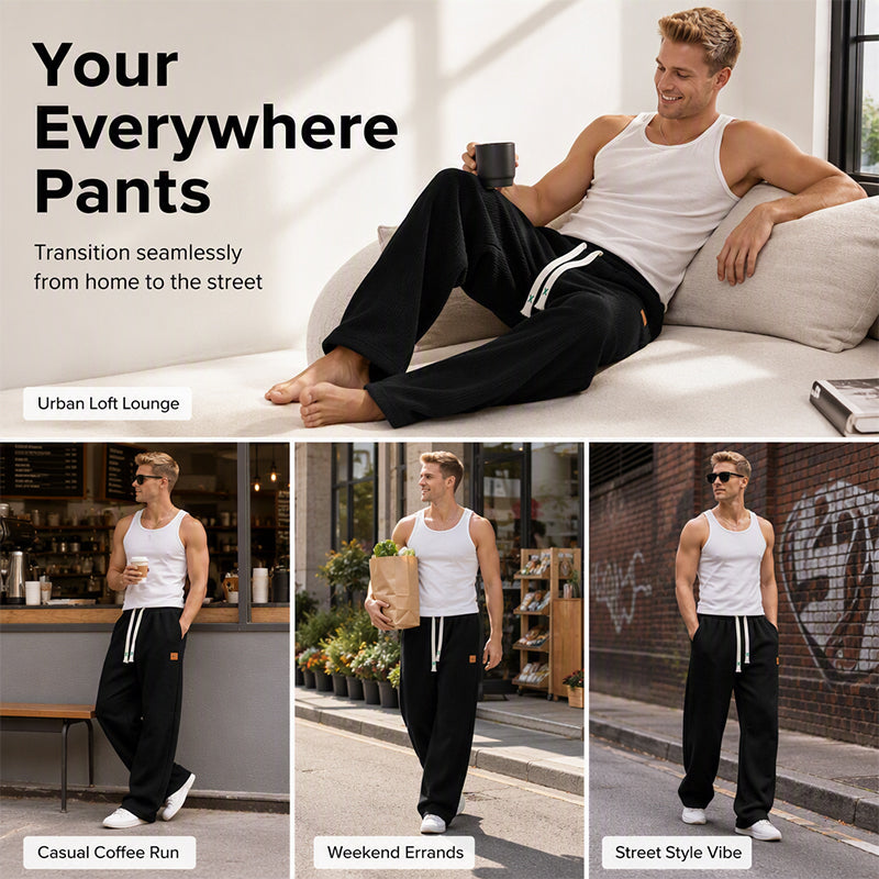 👖💨 Casual-joggingbyxor för män med vida ben – 50 % rabatt! Mjukt tyg, avslappnad passform, justerbar midja – bekväm streetwear för vardagen.💪