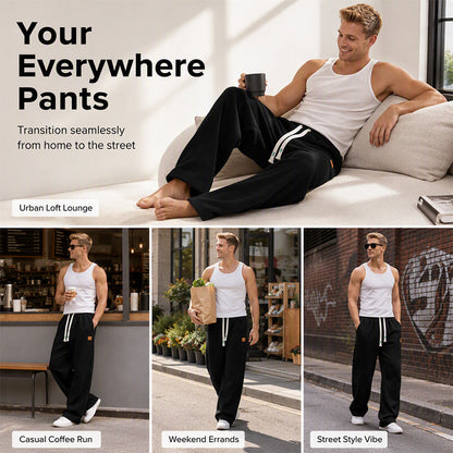 👖💨 Casual-joggingbyxor för män med vida ben – 50 % rabatt! Mjukt tyg, avslappnad passform, justerbar midja – bekväm streetwear för vardagen.💪