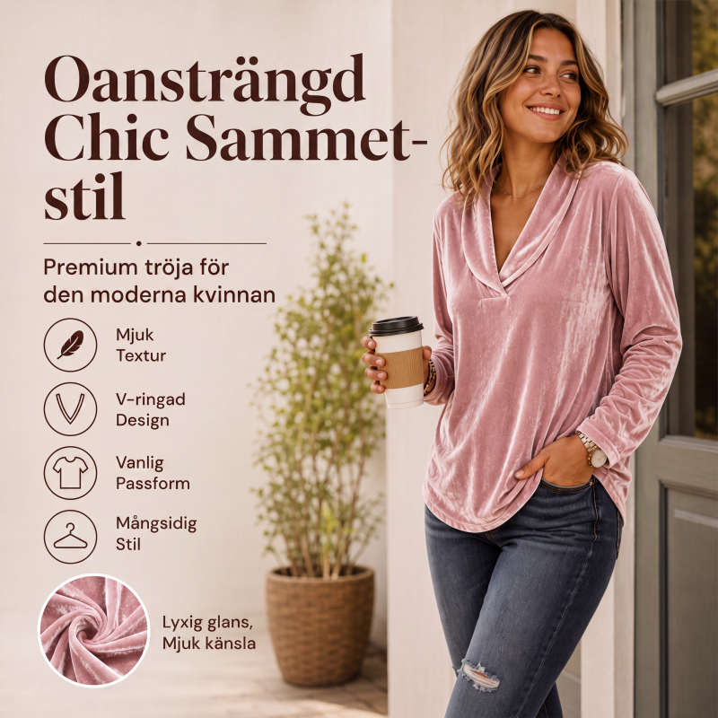 Elegant sammetstopping med V-ringning för kvinnor