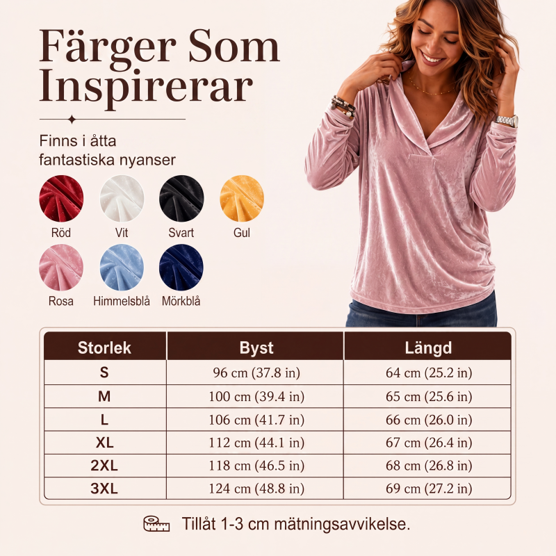 Elegant sammetstopping med V-ringning för kvinnor