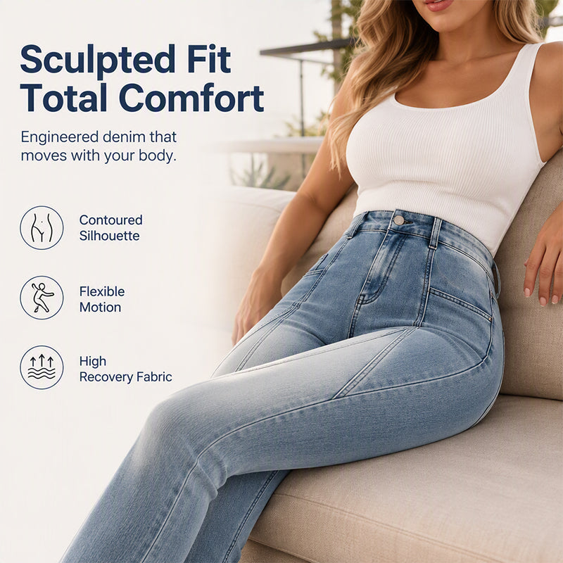 🔥🎁Nyhet 50 % RABATT🔥👖 Dam Högmidjade Jeans – Figursmickrande Stretch-Jeans med Bekväm Passform för Vardag och Fritid
