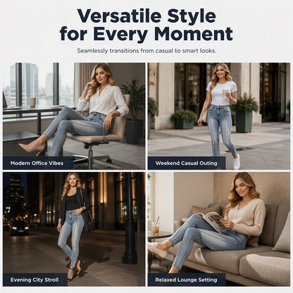 🔥🎁Nyhet 50 % RABATT🔥👖 Dam Högmidjade Jeans – Figursmickrande Stretch-Jeans med Bekväm Passform för Vardag och Fritid