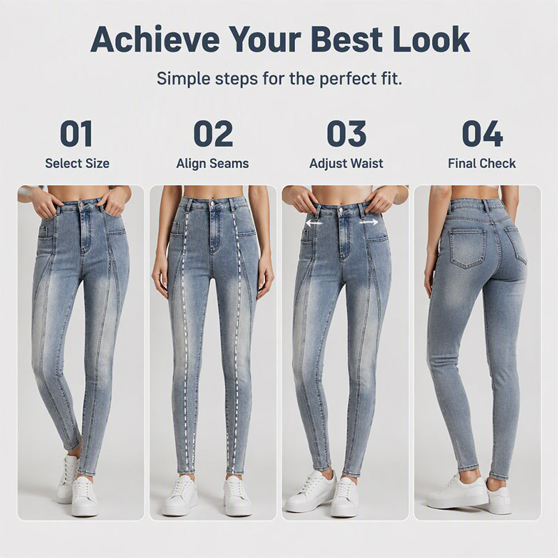 🔥🎁Nyhet 50 % RABATT🔥👖 Dam Högmidjade Jeans – Figursmickrande Stretch-Jeans med Bekväm Passform för Vardag och Fritid