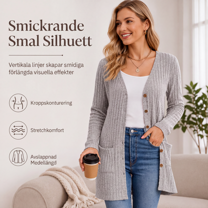 Midjelång stickad kofta med fickor