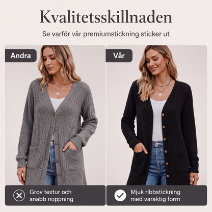 Midjelång stickad kofta med fickor