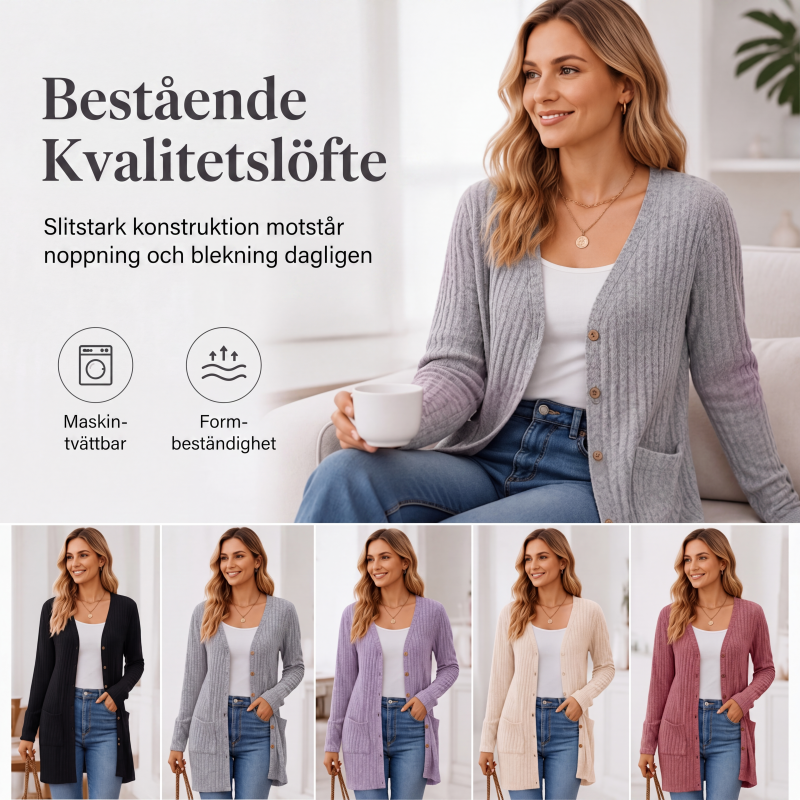 Midjelång stickad kofta med fickor