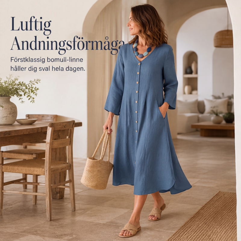 Kvinnlig ledig V-ringad klänning med fickor