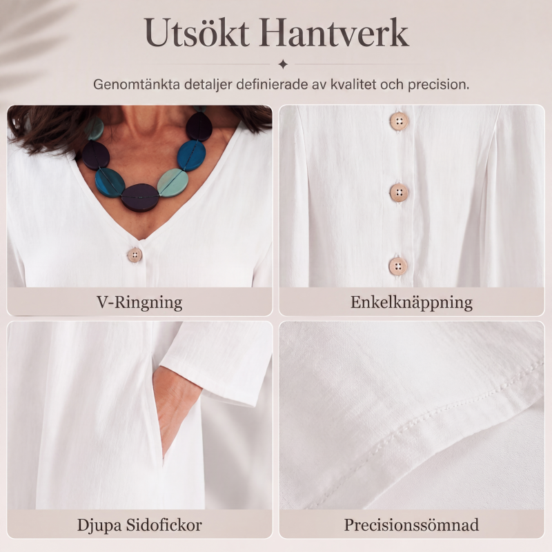 Kvinnlig ledig V-ringad klänning med fickor