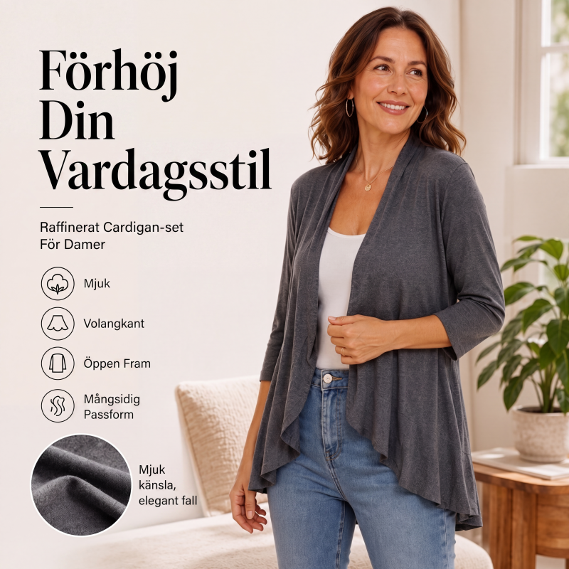 Kvinnors kofta med 3/4-ärmar och öppen framsida