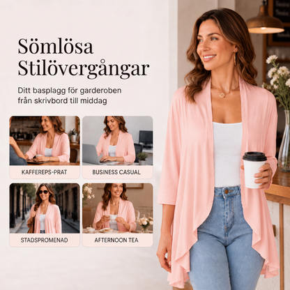 Kvinnors kofta med 3/4-ärmar och öppen framsida