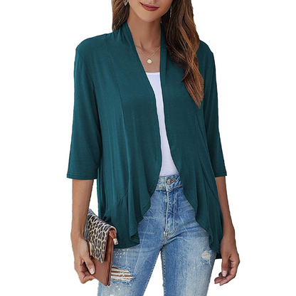 Kvinnors kofta med 3/4-ärmar och öppen framsida