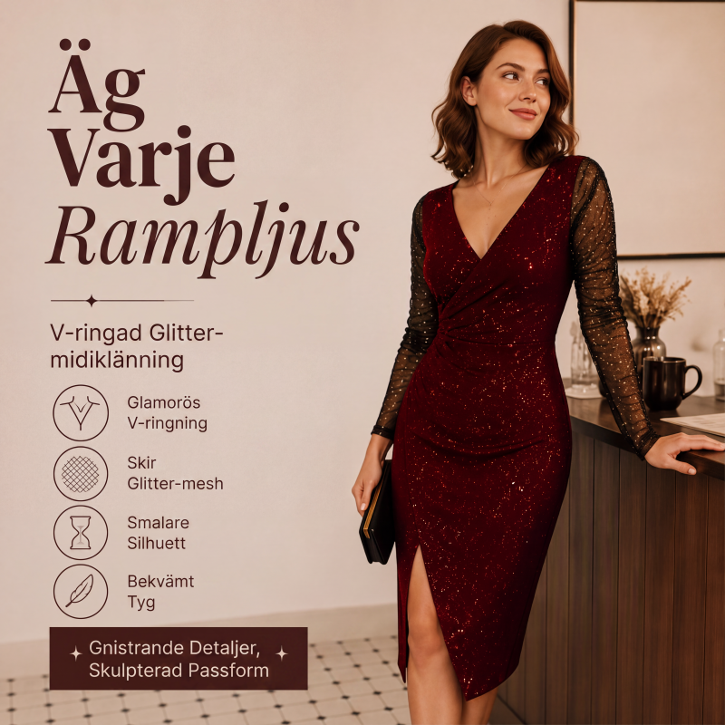 Glittrande bodycon-klänning för kvinnor med nätärmar