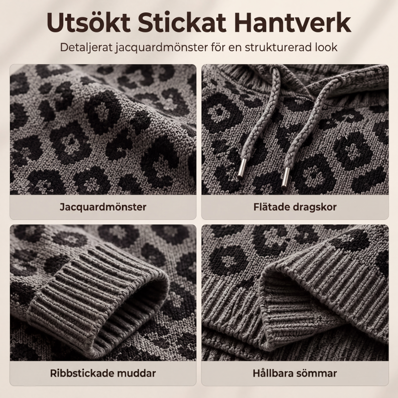 Stickad huvtröja med leopardmönster för kvinnor