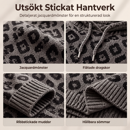 Stickad huvtröja med leopardmönster för kvinnor