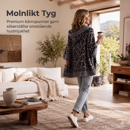 Stickad huvtröja med leopardmönster för kvinnor