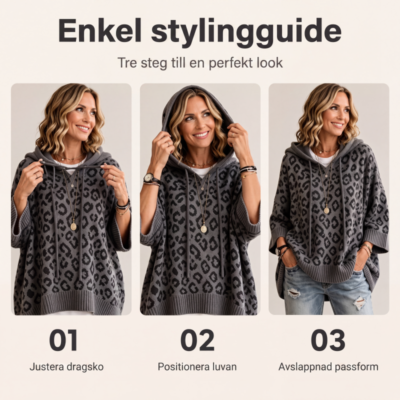 Stickad huvtröja med leopardmönster för kvinnor