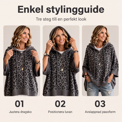 Stickad huvtröja med leopardmönster för kvinnor