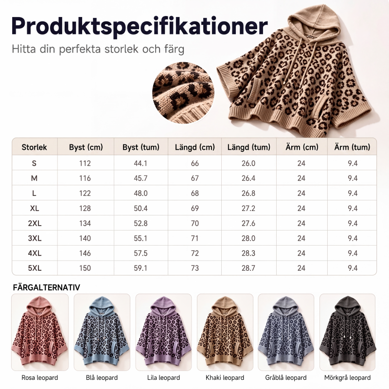 Stickad huvtröja med leopardmönster för kvinnor