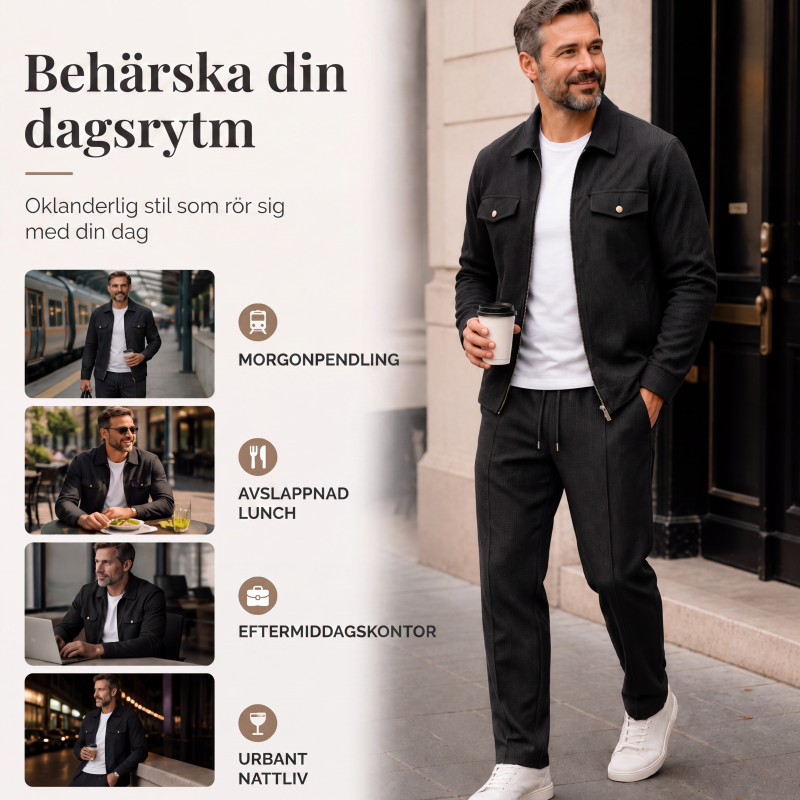 Herrset i 2 delar: jacka med textur och byxor