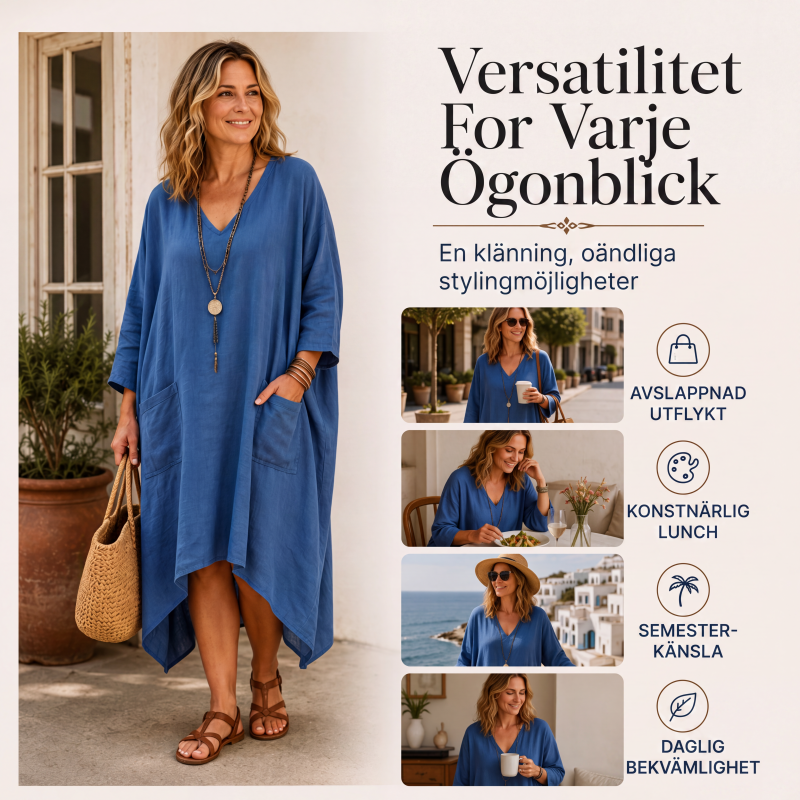 Damsk lös V-ringad asymmetrisk klänning