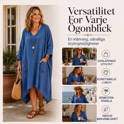 Damsk lös V-ringad asymmetrisk klänning
