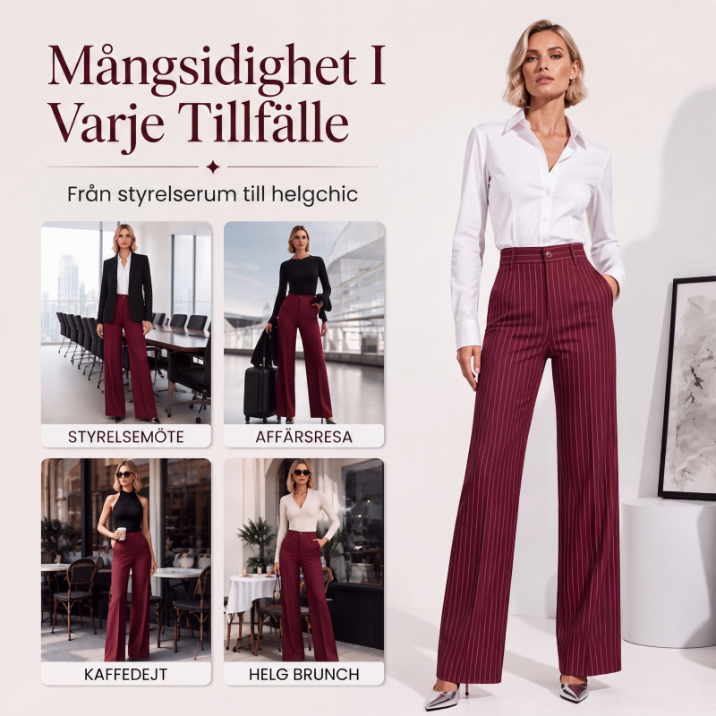Kvinnors högmidjade randiga vida byxor