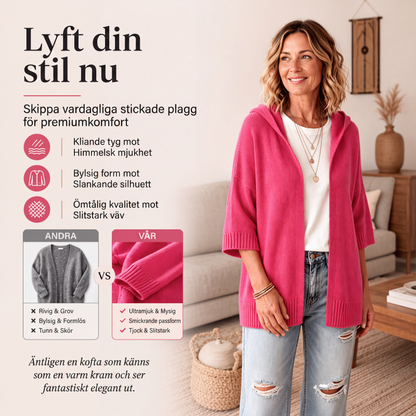 Kvinnors 3/4-ärmad stickad kofta med huva