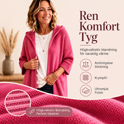 Kvinnors 3/4-ärmad stickad kofta med huva