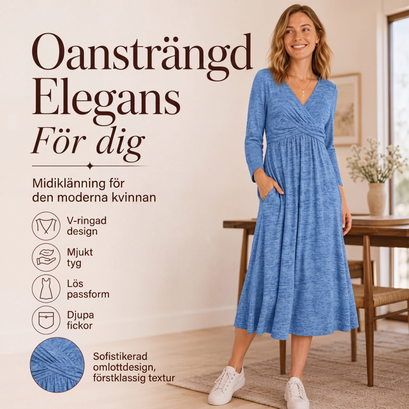Kvinnors omlottklänning med V-ringning och fickor
